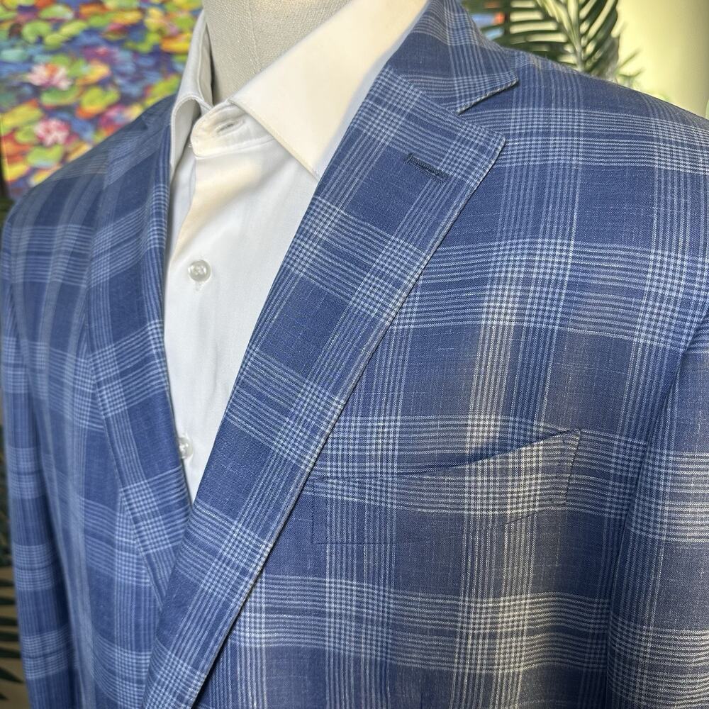 Ermenegildo Zegna Milano Easy Blazer Plaid 46R Wool Linen Silk Part lined